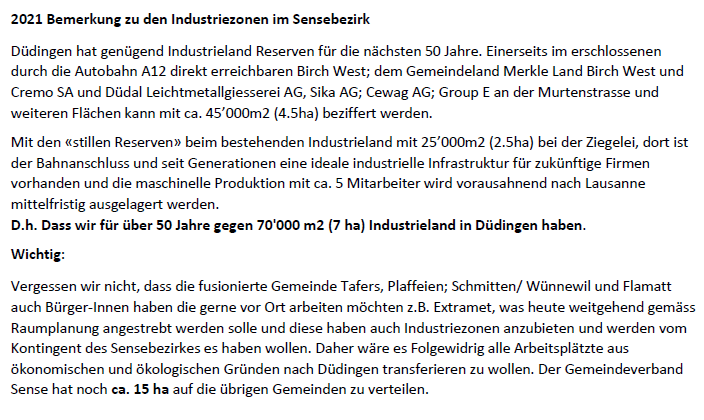 2021 Bemerkung zu den Industriezonen im Sensebezirk