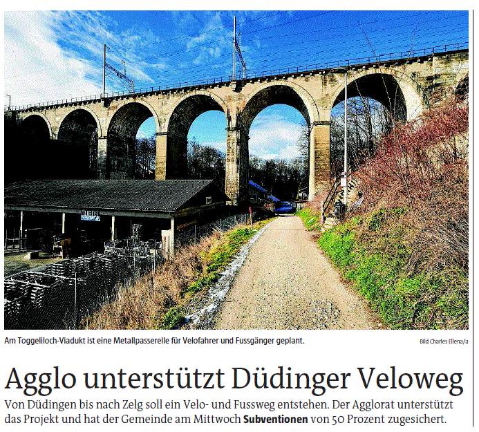 Agglo unterstzütz Düdinger Velo Weg