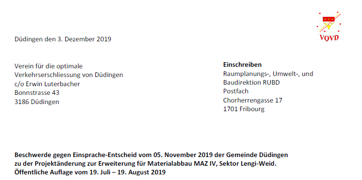 Beschwerde gegen Einsprache-Entscheid vom 05. November 2019