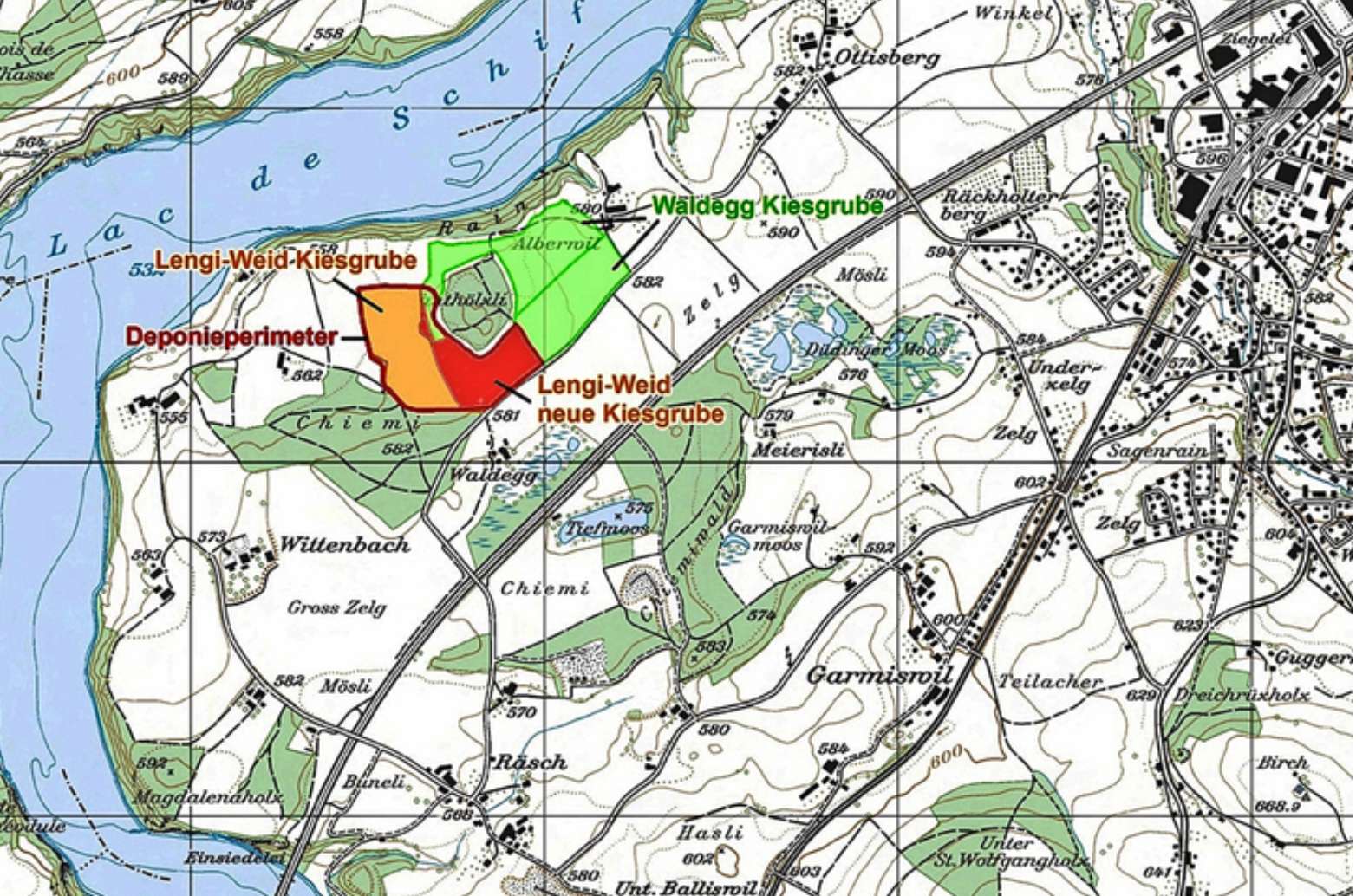 Das Gebiet Lengi Weid liegt in Düdingen zwischen dem Schiffenenseeufer und der Autobahn A12.