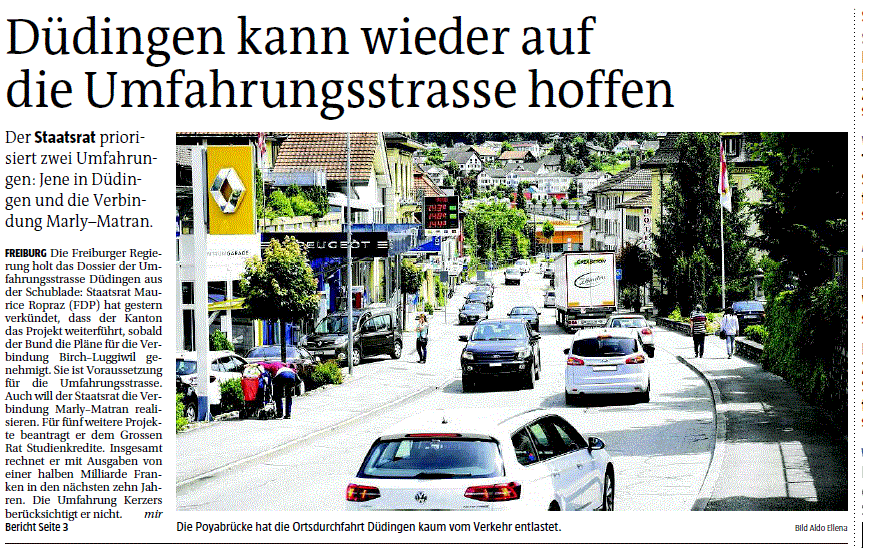 Düdingen hoffen auf Umfahrungsstrasse