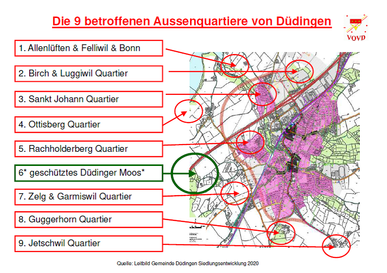 Die betroffenen Aussenquartiere von Düdingen