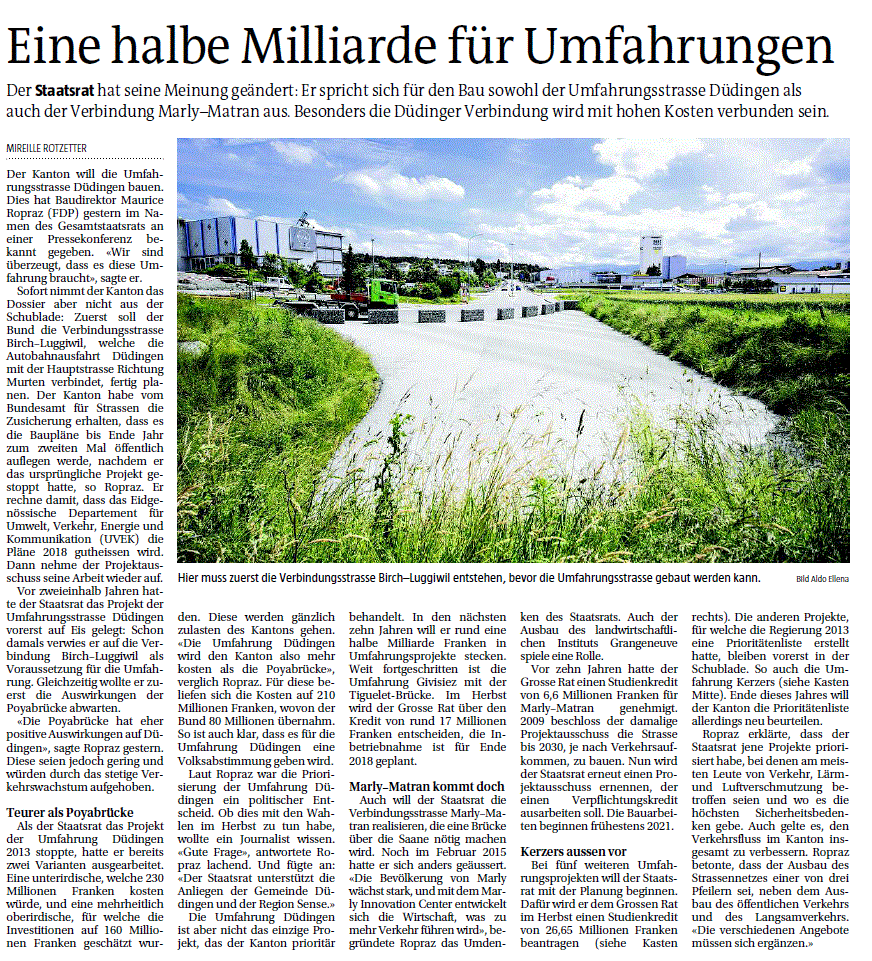 Umfahrungsstrasse teurer als die Poyabrücke