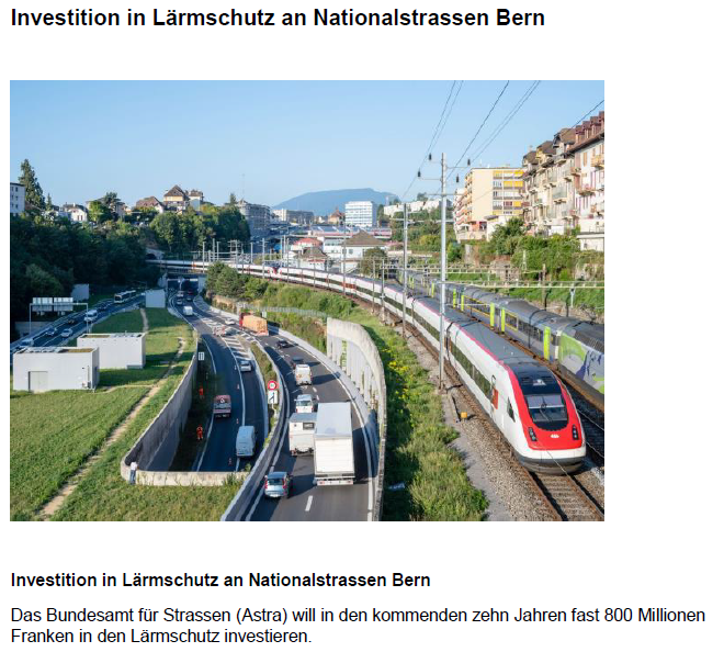 Investition in Lärmschutz an Nationalstrassen Bern